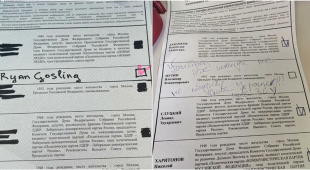 Russia, le schede elettorali più curiose (e coraggiose). C'è chi vota Ryan Gosling e chi scrive a Putin: «Ti aspettiamo all'Aia»