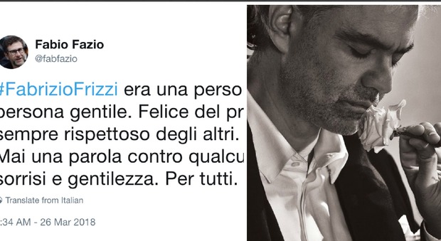 Morto Frizzi, Fabio Fazio su twitter: "Solo sorrisi e gentilezza"