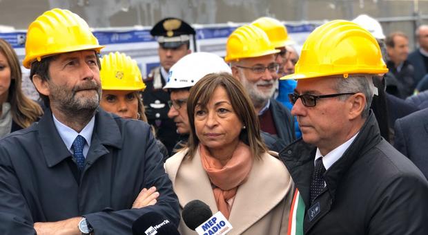 La governatrice Donatella Tesei con il ministro Dario Franceschini e il sindaco di Norcia Alemanno