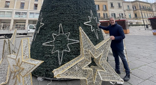 Lecce, l'assessore Foresio vicino all'albero di Natale