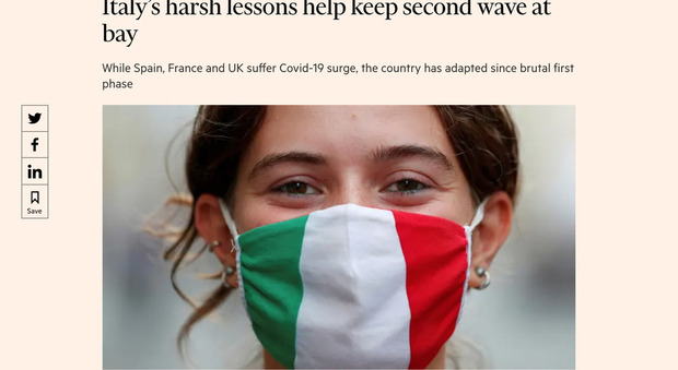 Coronavirus, il Financial Times elogia l'Italia: «Così ha frenato la seconda ondata»