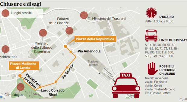 Roma, sciopero e corteo dei taxi: Centro a rischio paralisi. Strade chiuse e linee deviate