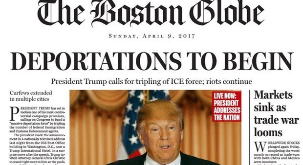 "Iniziano le deportazioni del presidente Trump": la prima pagina del Globe
