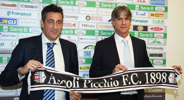 Il tecnico Alfredo Aglietti e il direttore sportivo Cristiano Giaretta oggi ad Ascoli