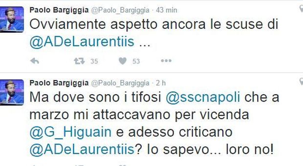 Caso Higuain, Bargiggia: «Dov'è chi mi attaccava? Aspetto le scuse di De Laurentiis»