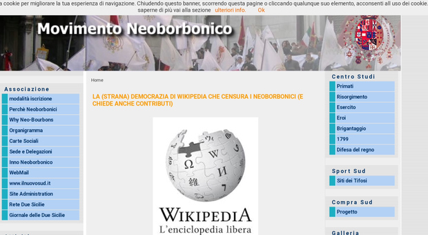 I Neoborbonici contro Wikipedia: «Noi censurati per motivi ideologici, altro che libera enciclopedia»