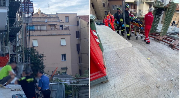 Si apre il cestello di un elevatore in un cantiere edile ad Ancona, precipitano due operai: sono gravi