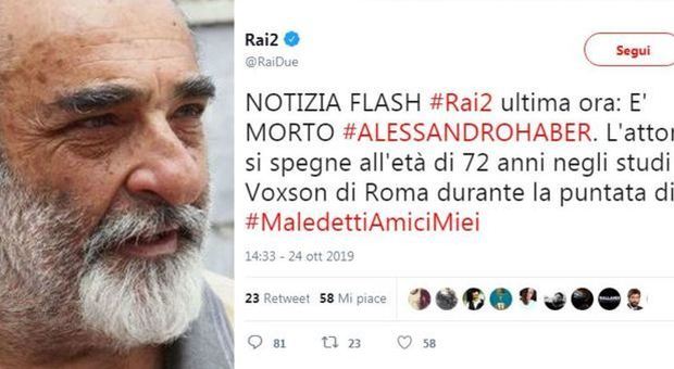 «È morto Alessandro Haber», il tweet di Rai2 per Maledetti amici miei scatena la polemica sui social
