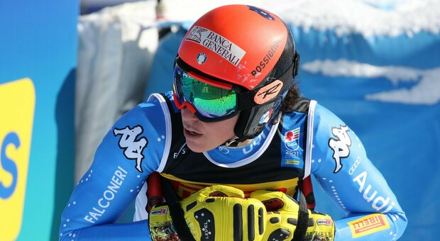 Federica Brignone all'arrivo del Supergigante dei Mondiali di Cortina 2021