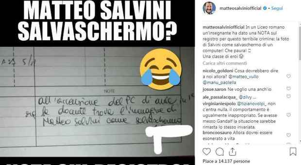 Salvini sul salvaschermo del pc, l'insegnante mette una nota. Il vice premier: crimine terribile