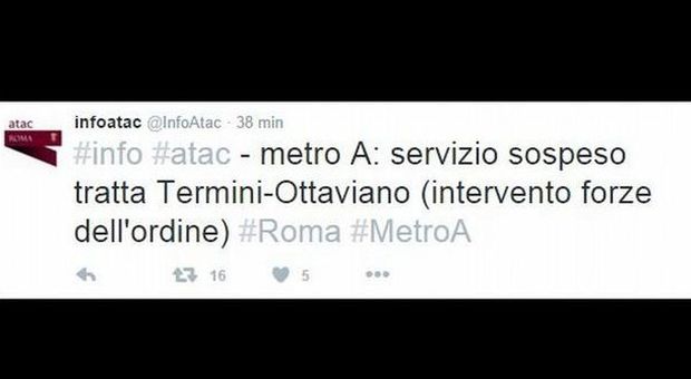 Roma, nuovo allarme bomba sulla metro A per uno zainetto abbandonato su un sedile