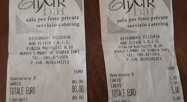 Scontrino choc da 80 euro per nove caffè, ma gli altri pagano 1,50 euro