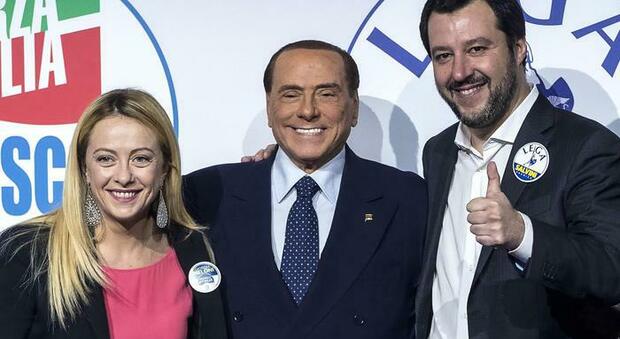 Da sinistra Giorgia Meloni, Silvio Berlusconi e Matteo Salvini