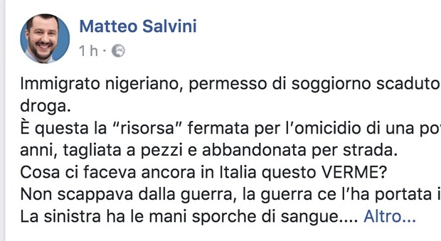 Pamela, uccisa a 18 anni. Salvini: "La sinistra ha le mani sporche di sangue. Boldrini razzista con gli italiani"