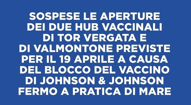Vaccini Lazio, sospese le aperture di Valmontone e Torvergata che avrebbero dovuto iniettare J&J