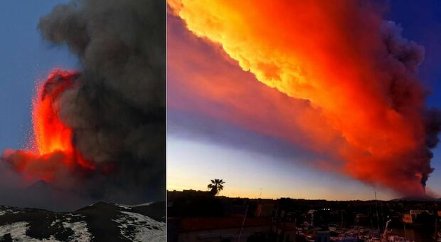Etna, eruzione spettacolare: alta nube di cenere, aeroporto chiuso sino a domani
