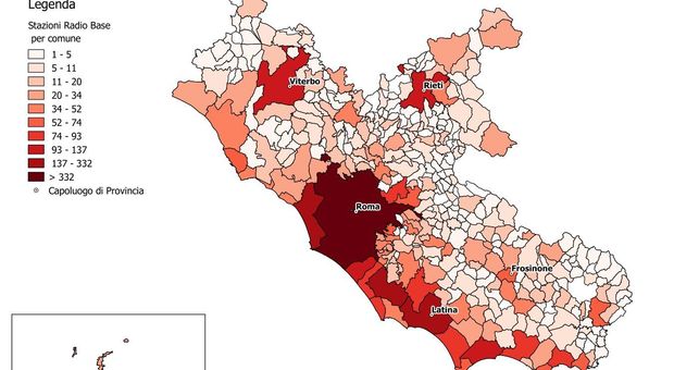 La mappa di Arpa Lazio sulla densità degli impianti per la telefonia mobile