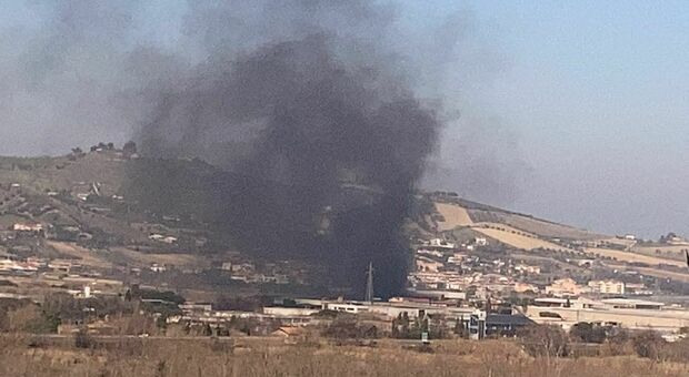 San Benedetto, nube nera per l'incendio in azienda: dipendenti e pompieri domano le fiamme