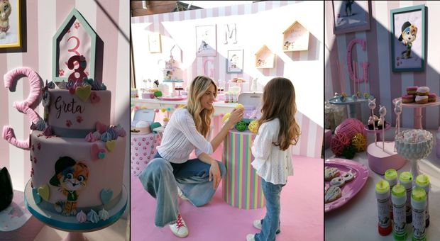 Elena Santarelli, festa tutta rosa per la figlia Greta: torta a due piani, dolci e giochi per il compleanno