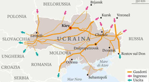La mappa dei gasdotti che attraversano l'Ucraina