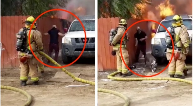Si lancia nella casa in fiamme per salvare il suo cane: «Fa parte della famiglia» VIDEO