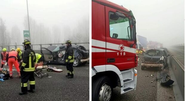 Incidente in A1 a Piacenza, scontro tra auto e due tir per la nebbia: due morti e sei feriti