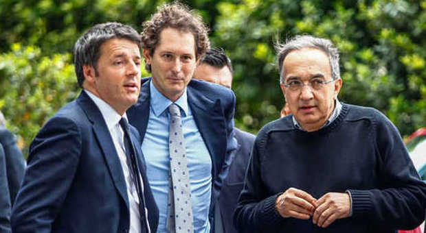 Matteo Renzi con John Elkann e Sergio Marchionne