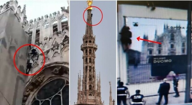 Milano, coppia di ragazzi francesi scala il Duomo: i due climber si arrampicano sulla guglia della Madonnina