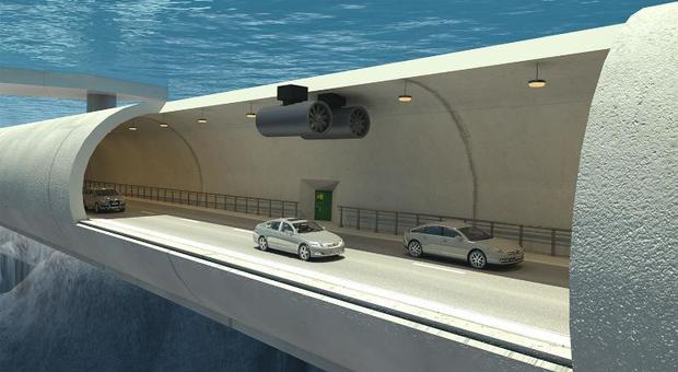 Tunnel sottomarino per i fiordi norvegesi: autostrada nell'acqua sorretta da basi galleggianti