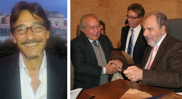 A sinistra, Claudio Scamardella. A destra, la premiazione di Antonio Caprarica in una delle scorse edizioni