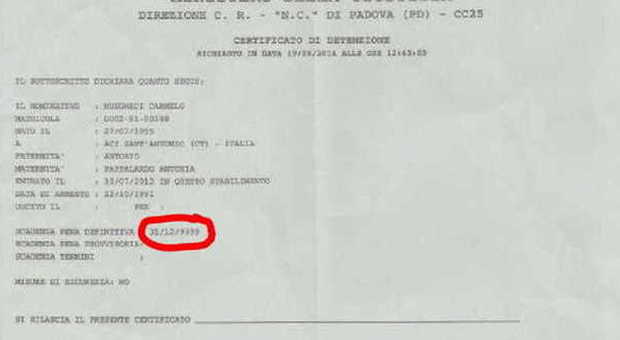 Il certificato di Carmelo Musumeci