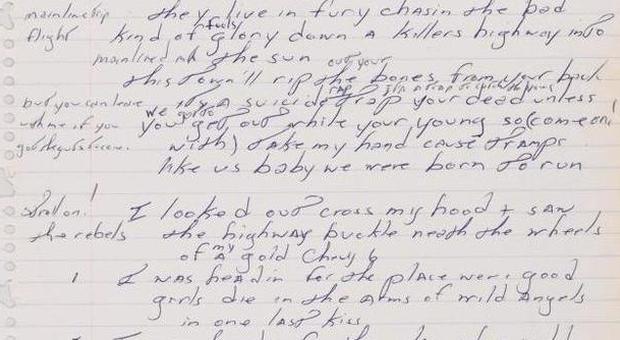 Il manoscritto con le strofe inedite di "Born to run" di Springsteen