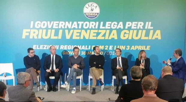 Ieri sul palco a Udine la Lega ha portato cinque presidenti di Regione