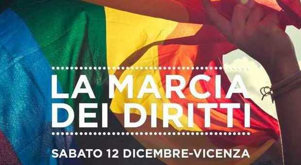 La locandina che accompagna la marcia gay prevista il 12 dicembre a Vicenza