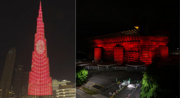 Il derby di Milano in Champions League si accende: illuminato di rosso il Burj Khalifa di Dubai