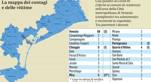 La mappa dei contagi nel Veneziano