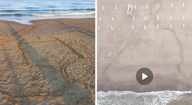 Licola, un fallo disegnato sulla spiaggia, disturba le tartarughe Caretta Caretta