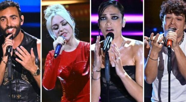 Sanremo le pagelle ai look: Shari Oops!...I Did It Again (6), Anna Oxa sul palco per caso, voto 3. A Gassmann, Mengoni e Elodie il premio hot