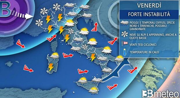 Meteo, le previsioni per il weekend: temporali, grandine, neve in collina e forte vento su tutta l'Italia