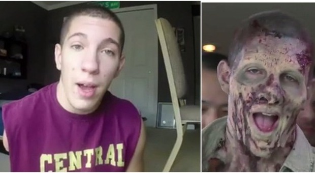 Nick, teenager senza gambe e braccia, si diverte a fare scherzi vestito da zombie (Youtube)