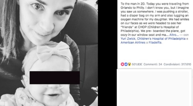 Viaggia in aereo con la figlioletta malata di 11 mesi. Il gesto di uno sconosciuto fa scoppiare la mamma in lacrime