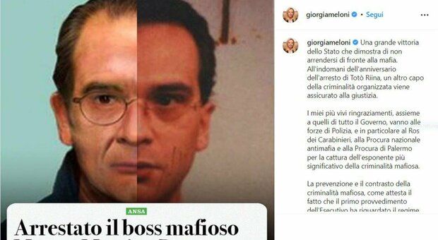 Matteo Messina Denaro arrestato, Meloni: «Non ci arrendiamo alla mafia, vittoria dello stato»