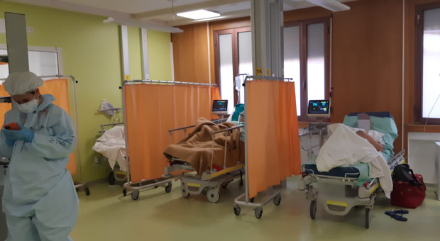 Pazienti covid al pronto soccorso dell'ospedale Santa Maria della Misericordia a Udine