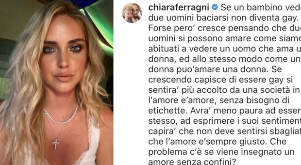 Chiara Ferragni: «Se un bambino vede due uomini baciarsi non diventa gay»