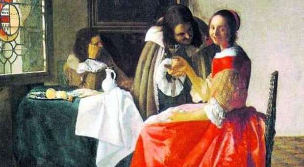 Particolare di Fanciulla con bicchiere di vino, di Vermeer