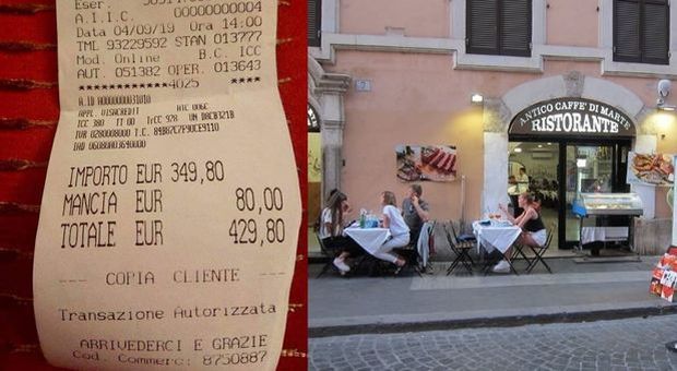 Roma, scontrino choc: 429 euro per due piatti di spaghetti e acqua