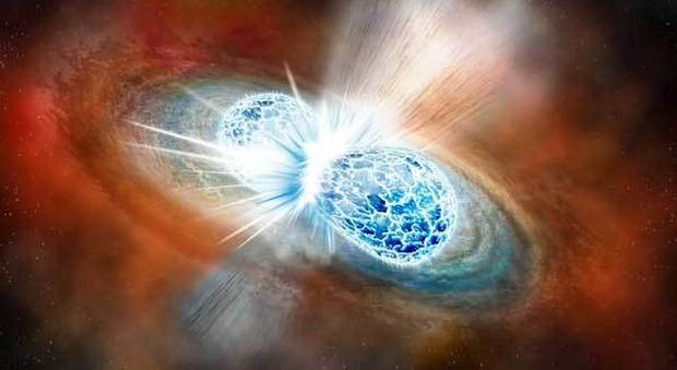 Una visione artistica della fusione di due stelle di neutroni