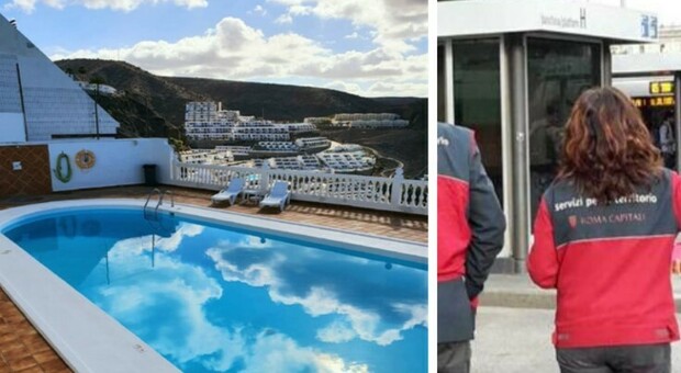 A sinistra, la foto del B&B alle Canarie pubblicata su Instagram dalla capostazione Atac in malattia da un anno e mezzo
