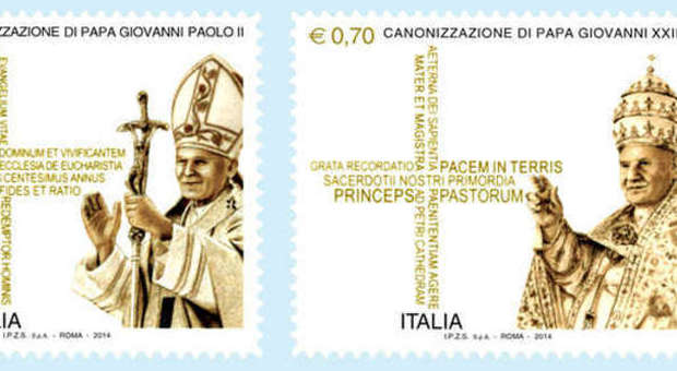 I francobolli dedicati ai santi Giovanni XXIII e Giovanni Paolo II