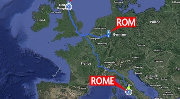 Vuole andare a Roma per il Papa, sbaglia di 1500 km con il navigatore e finisce a Rom